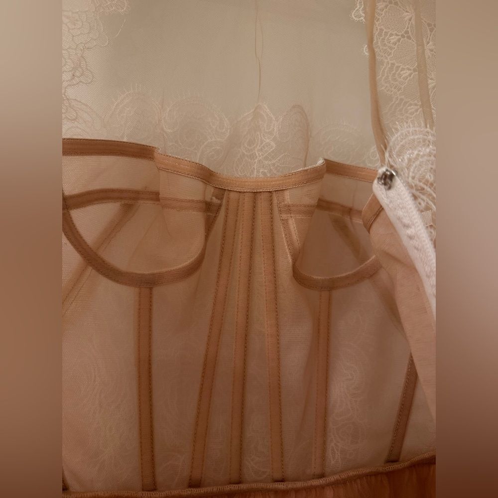 NWOT BRONX AND BANCO Daphne Ivory blush Long Sleeve Mini Bridal Dress, M - Picture 13 of 16